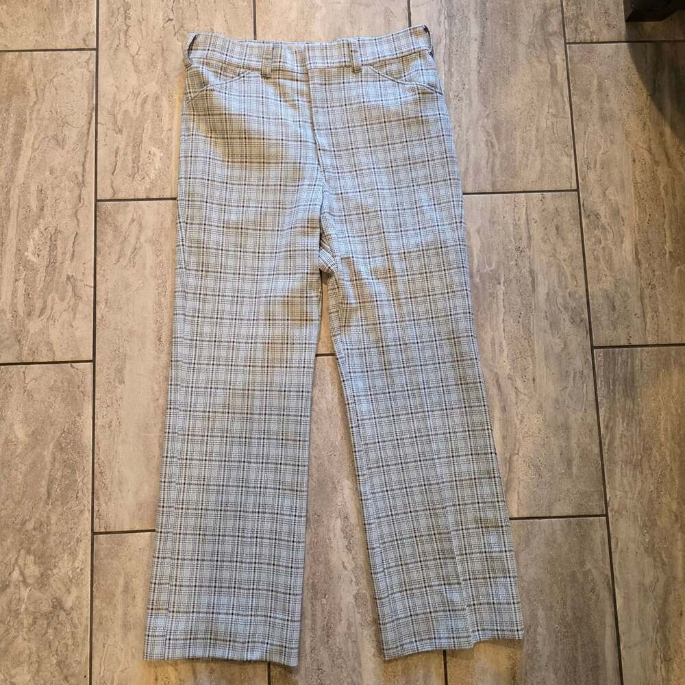 H.I.S Vintage 70s Plaid Disco Trousers Light Blue